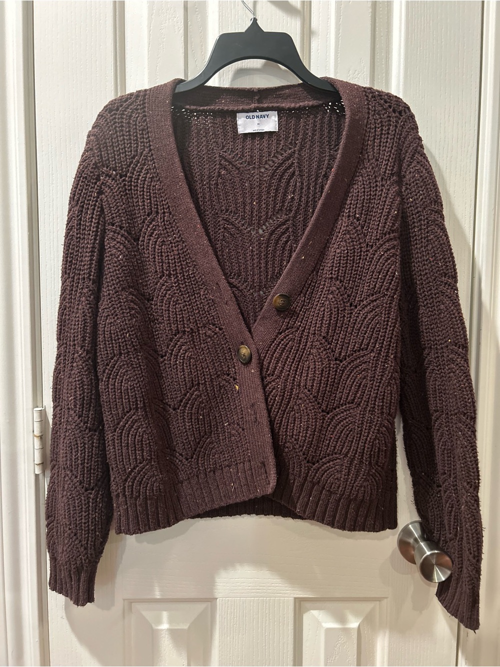 Old Navy Women's Dark Brown Textured Knit Button Cardigan